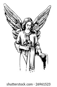 angel with roses in a graphic style