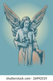 angel with roses in a graphic style