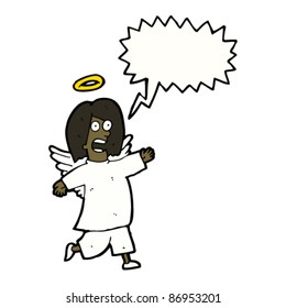 angel running and shouting