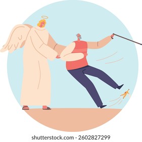 Angel saving pensioner slipping vector illustration
