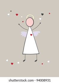 Angel scatters love. Vector illustration