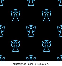 angel seamless pattern, bright vector illustration on black background.