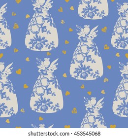 Angel seamless pattern on the blue background