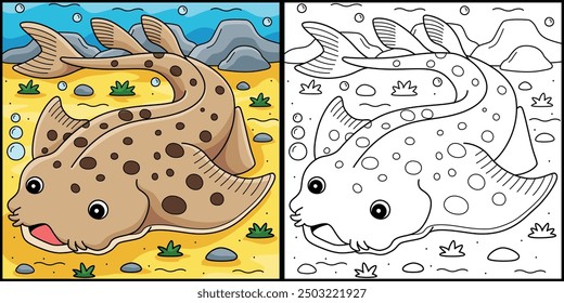 Angel Shark Coloring Page Colored Illustration