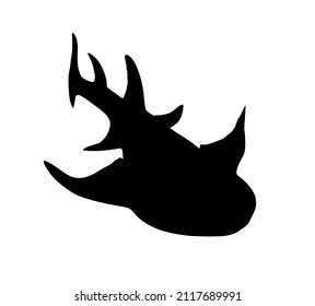 Angel shark vector silhouette illustration isolated on white. Dangers of shark on the beach. The biggest fear for divers and swimmers. Under water alert for diving and swimming. Squatina squatina.