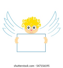 Angel with a sign on white background.Vector illustration.