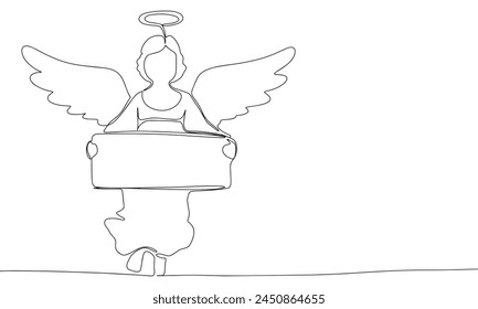 Angel with a sign one line continuous. Line art Angel. Hand drawn vector art.