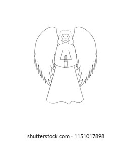 Angel silhouette. Biblical personage. Symbol christmas season, holiday easter, religion, and love. Monochrome template for prints, textiles, greeting card, banner. Design element. Vector illustration