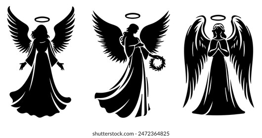 Angel Silhouette: Divine Being, Heavenly Symbol, Flat Vector Illustration