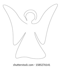 Angel silhouette line drawing on white background, vector illustration