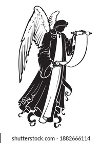Angel Silhouette, the Messenger of God. Holding a Scroll