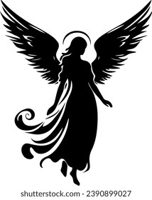 Angel Silhouettes In Different Poses Isolated Vector EPS