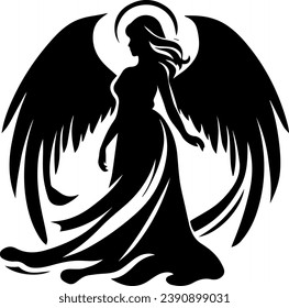 Angel Silhouettes In Different Poses Isolated Vector EPS