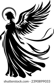 Angel Silhouettes In Different Poses Isolated Vector EPS