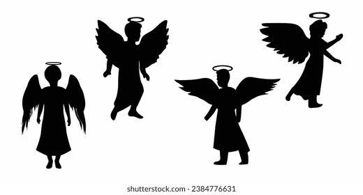 Angel silhouettes set. Vector illustration