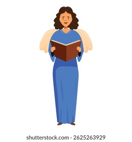 Angel is singing christmas carols while holding an open book