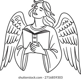 Engel singen, während Buch Illustration Linie Kunst