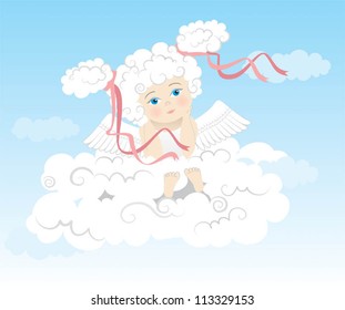 the angel sits on a cloud