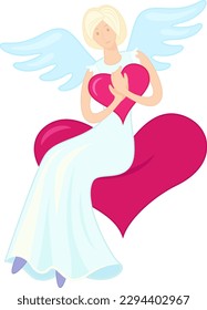 An angel sits on a heart, vector illustration