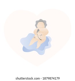An angel is sitting on the clouds. Cupid. Vector illustration. Beautiful picture. February 14. Valentines day.