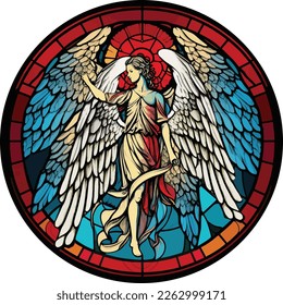 Angel with six wings, standing, stained glass, seraphim