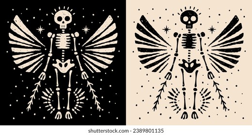 Angel skeleton illustration witchy