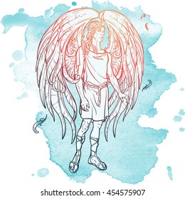 Angel sketch on a grunge background