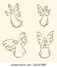 Angel Sketch Set-Variations of angels, traced from my hand drawn sketch