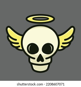 Angel Skull Cartoon Mascot Vector Design Flat Wing