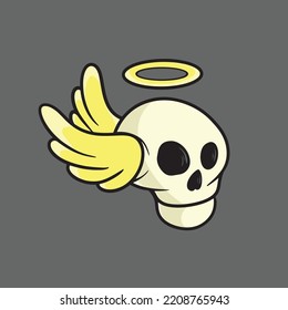 Angel Skull Cartoon Mascot Vector Design Flat Halo