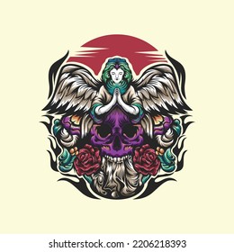 Angel with skull concept design vector