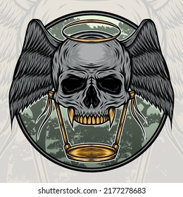 Angel Skull Head Illustration. Premium vector