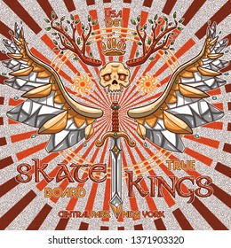 angel skull skate kings tee graphic