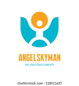 Angel sky man - vector logo template concept in minimal classic style. Human character illustration. Design element. 