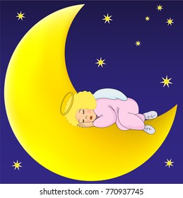 Angel sleeping on the moon