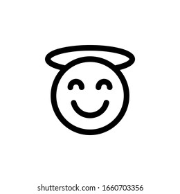 Angel Smile Emoticon Icon Vector Illustration. Outline Style.
