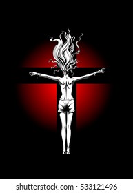 an angel soaring on the background of the cross