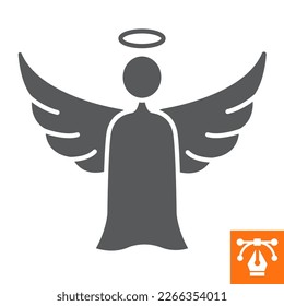Icono sólido ángel, icono de estilo glifo para sitio web o aplicación móvil, vacaciones y Pascua, icono vectorial de ángel sagrado, ilustración vectorial simple, gráficos vectoriales con trazos editables.
