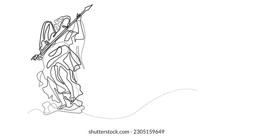 angel with spear.ancient statue.vector continuous line