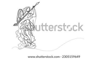 angel with spear.ancient statue.vector continuous line