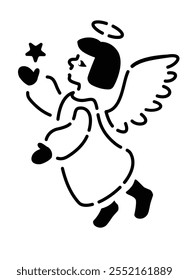 Ángel con estrella en diseño de plantilla de mano para decorar pan de jengibre, galletas y otros dulces - Plantilla de Vector para cortar.
