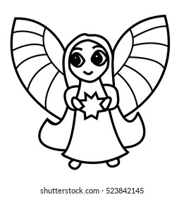 Angel with star vector illustration black and white 