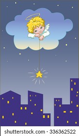 Angel, starry night, vector illustration