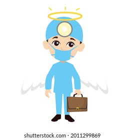 Angel Surgeon Going to Work Flat Vector Cartoon