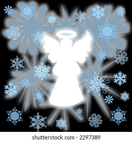 An angel surrounded by snowflakes