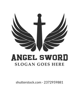 Angel Sword Logo Design Sword wit Angel Wings Logotype