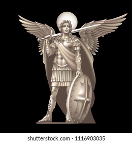 Angel with a sword on a black background