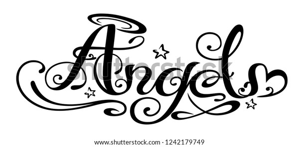 Angel Tattoo Lettering Logo Heart Stars Stock Vector (Royalty Free ...