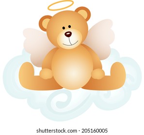 Angel teddy bear on cloud