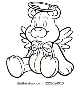 Angel teddy bear sitting down coloring page